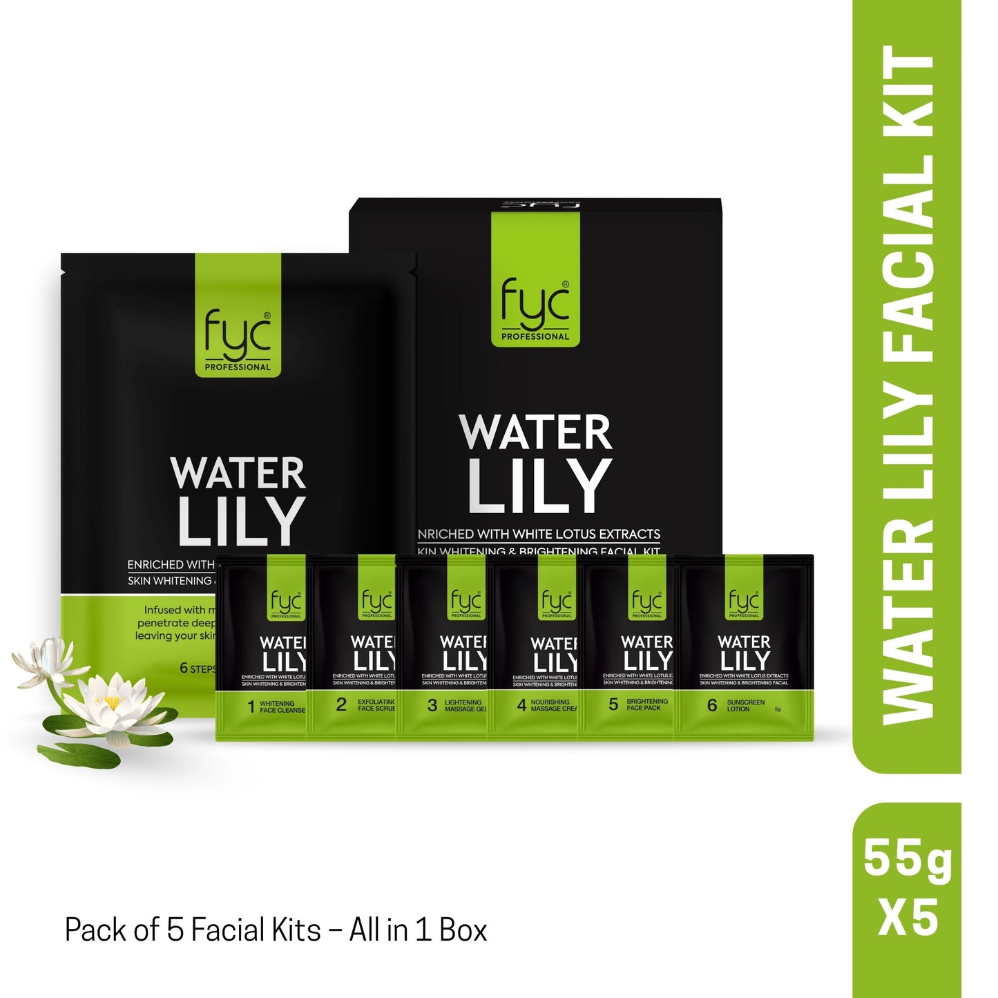 FYC Water Lily 6 Steps Facial Kit – Pack of 5 (55g Each)