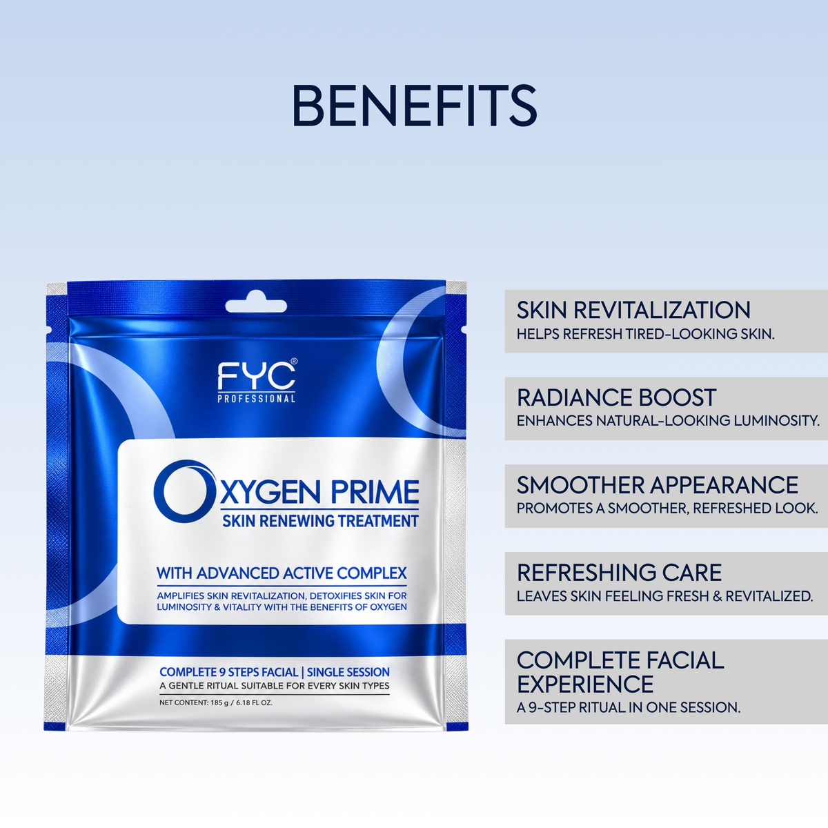 FYC PROFESSIONAL Oxygen Prime 9-Step Facial Kit with Niacinamide & Hyaluronic Acid – Pack of 2 (370 g)