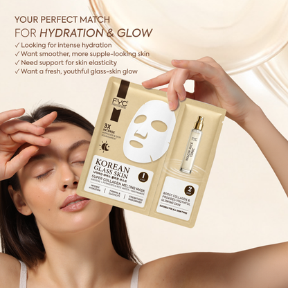 FYC Professional Korean Glass Skin Super Collagen Melting Sheet Mask with Tonic, Niacinamide, Fermented Rice Water & Ginseng, Hydrating Face Mask for Radiant-Looking Skin, 1 Mask + 10 ml Tonic