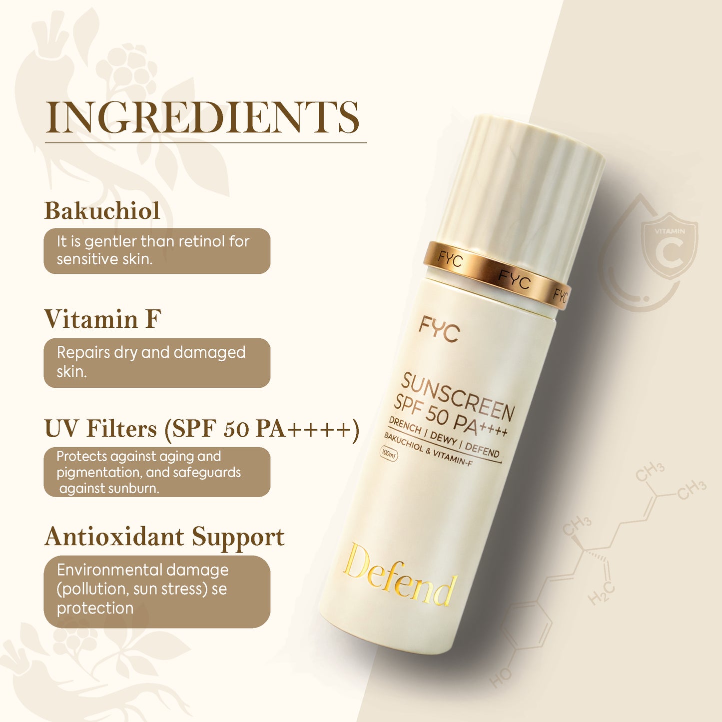 FYC Sunscreen SPF 50 PA++++ (100ml) | Lightweight Broad Spectrum Protection