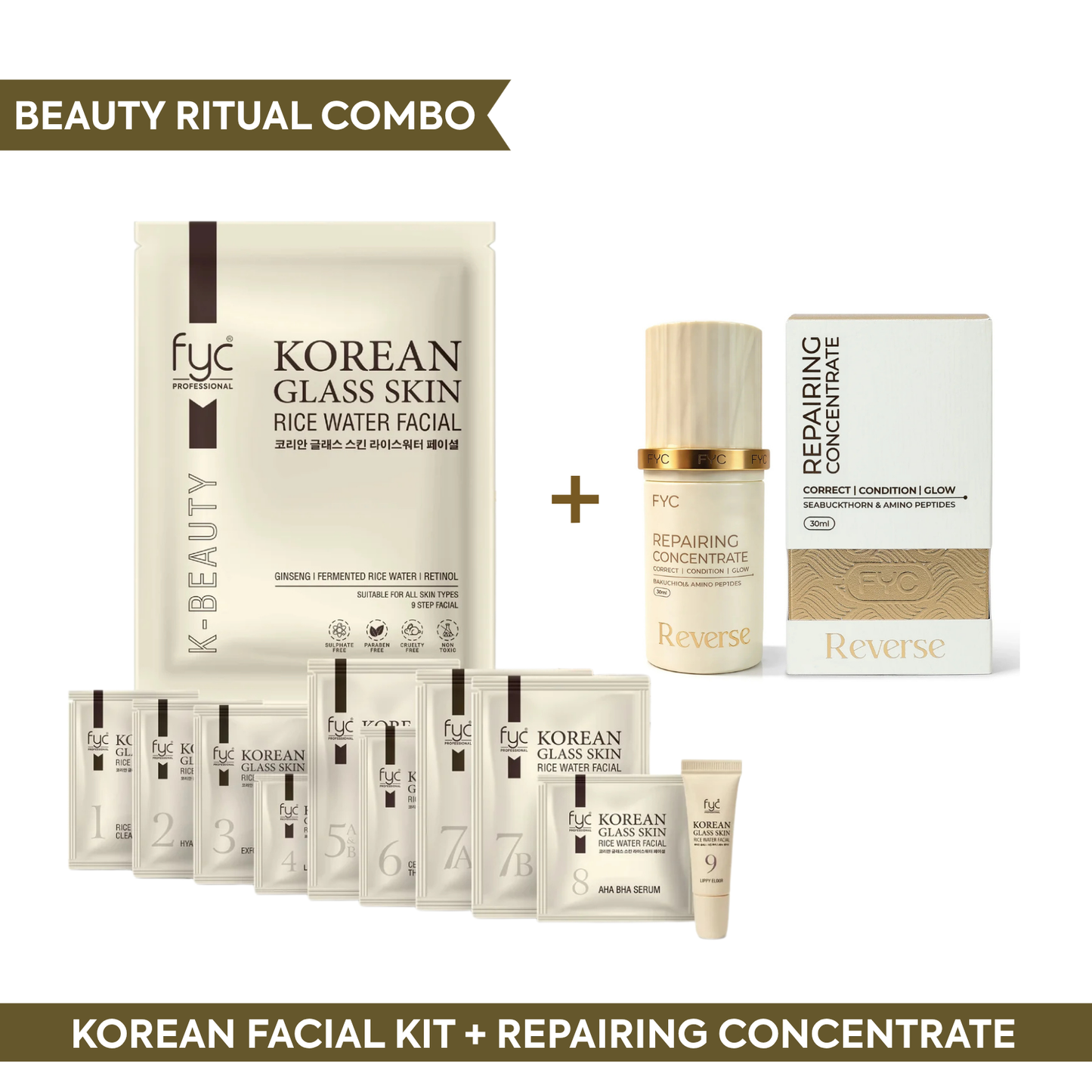 Korean Facial Kit + Repairing Concentrate | Correct & Renew Combo