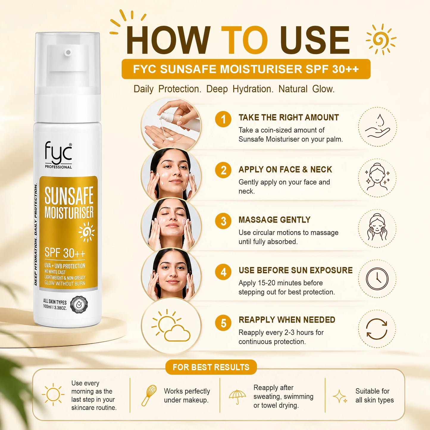 FYC Professional SunSafe Moisturiser SPF Protection & Hydration Lotion – 100ml