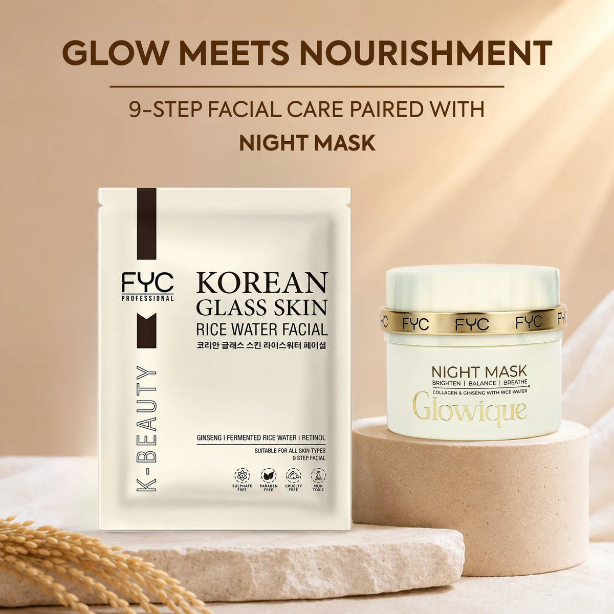 Korean Glass Skin Facial Kit + Night Mask | Glow While You Sleep Combo